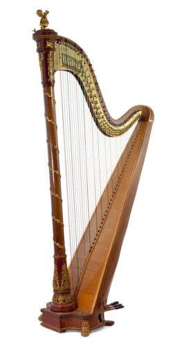 Původní “Empire Érard” ze které vznikly bronzové ozdoby na harfě Elysée.  Sériové číslo 3969 (1913), v soukromé sbírce CAMAC.